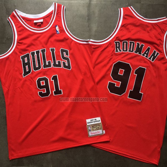 Camiseta Chicago Bulls Dennis Rodman NO 91 Mitchell & Ness 1997-98 Rojo